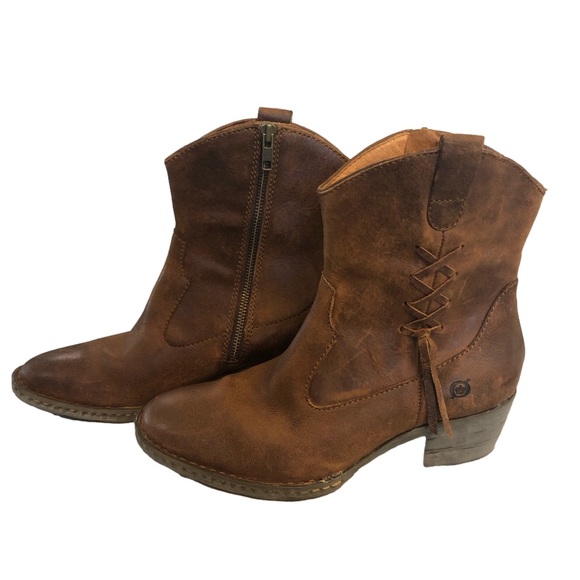 Born Shoes - Born “Karin” brown distressed leather western style bootie with 2” heel Size 8.5